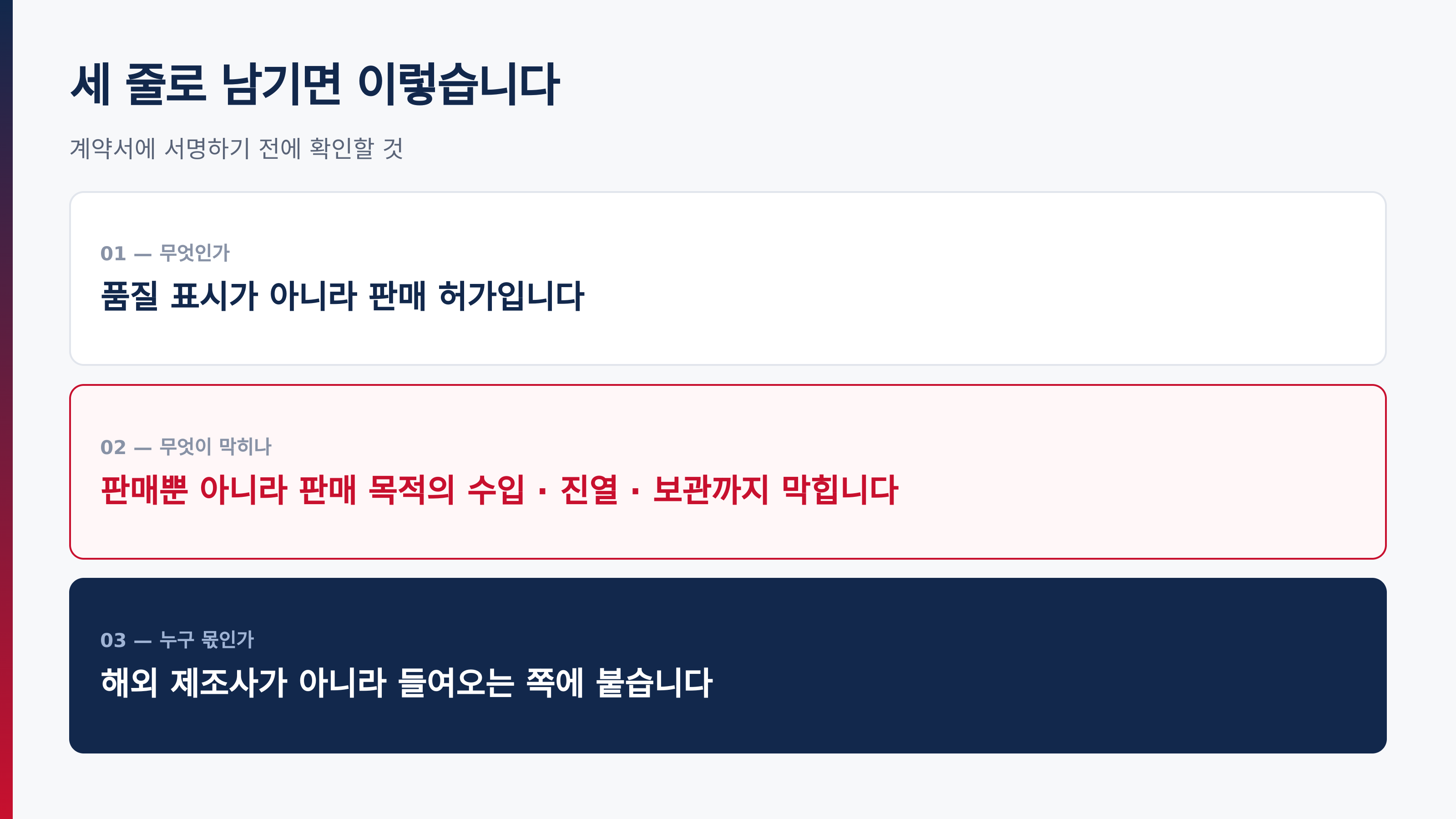 세 줄 정리 — 무엇인가·무엇이 막히나·누구 몫인가
