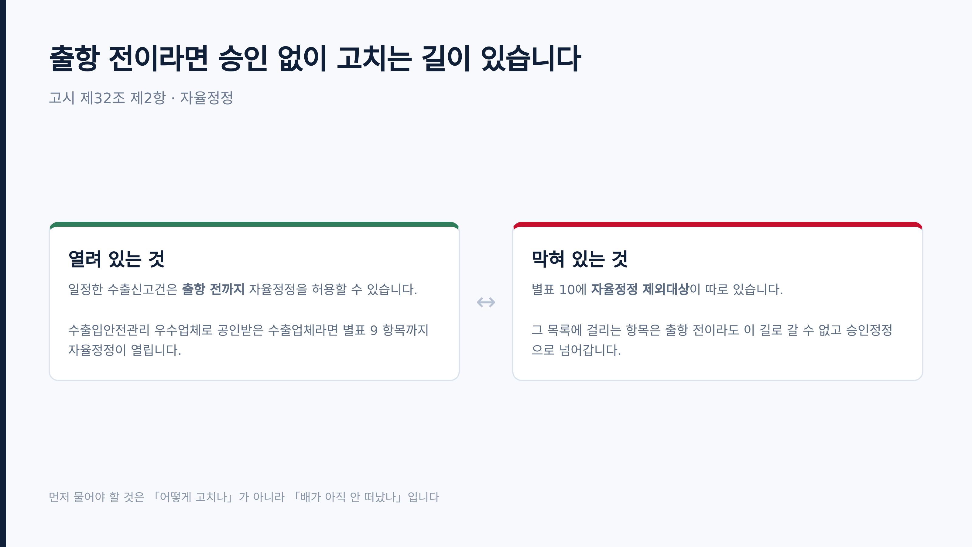 출항 전 자율정정과 별표 10 제외대상 (고시 제32조 제2항)