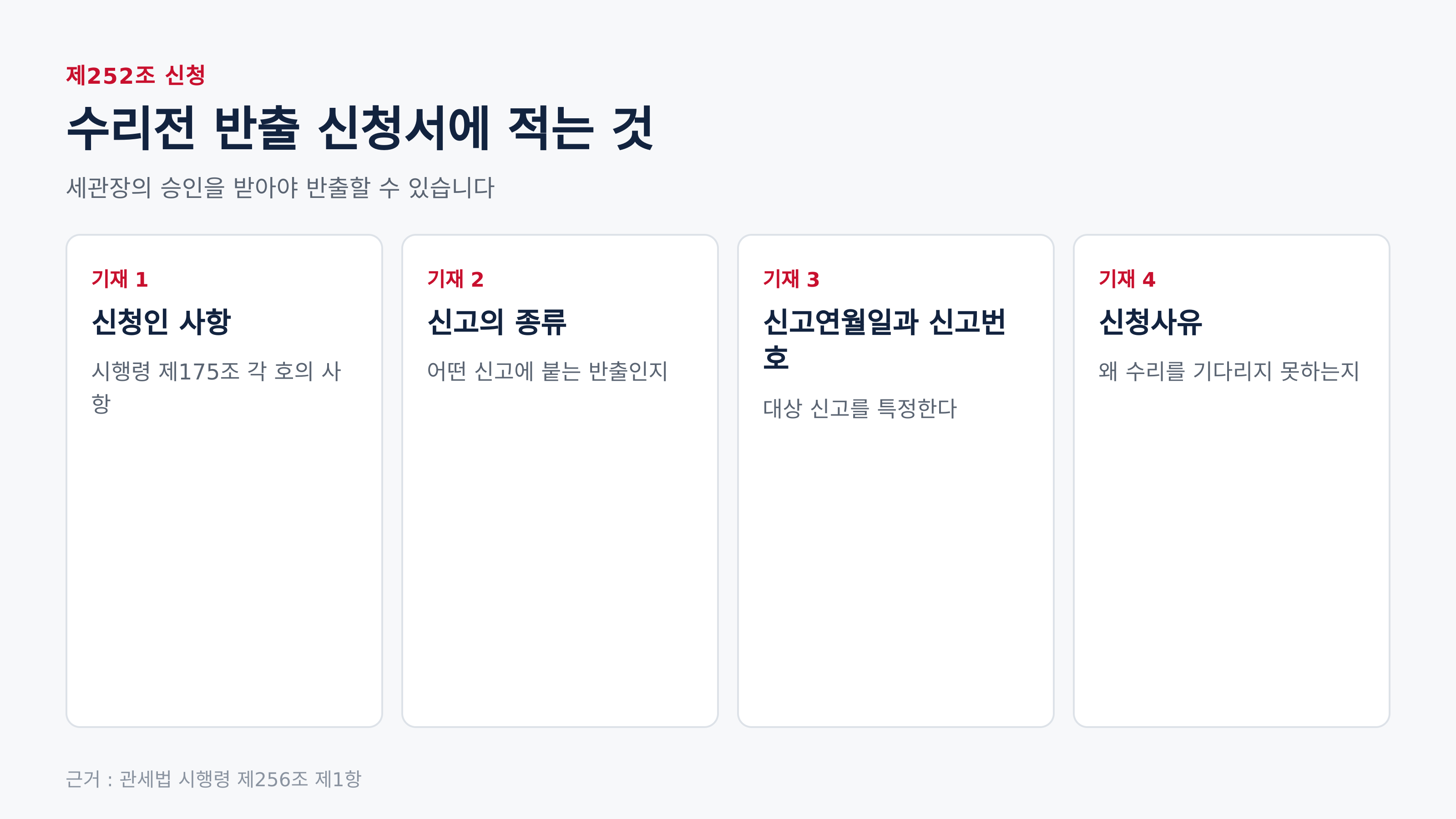 수리전 반출 신청서 기재사항 (근거 : 관세법 시행령 제256조 제1항)
