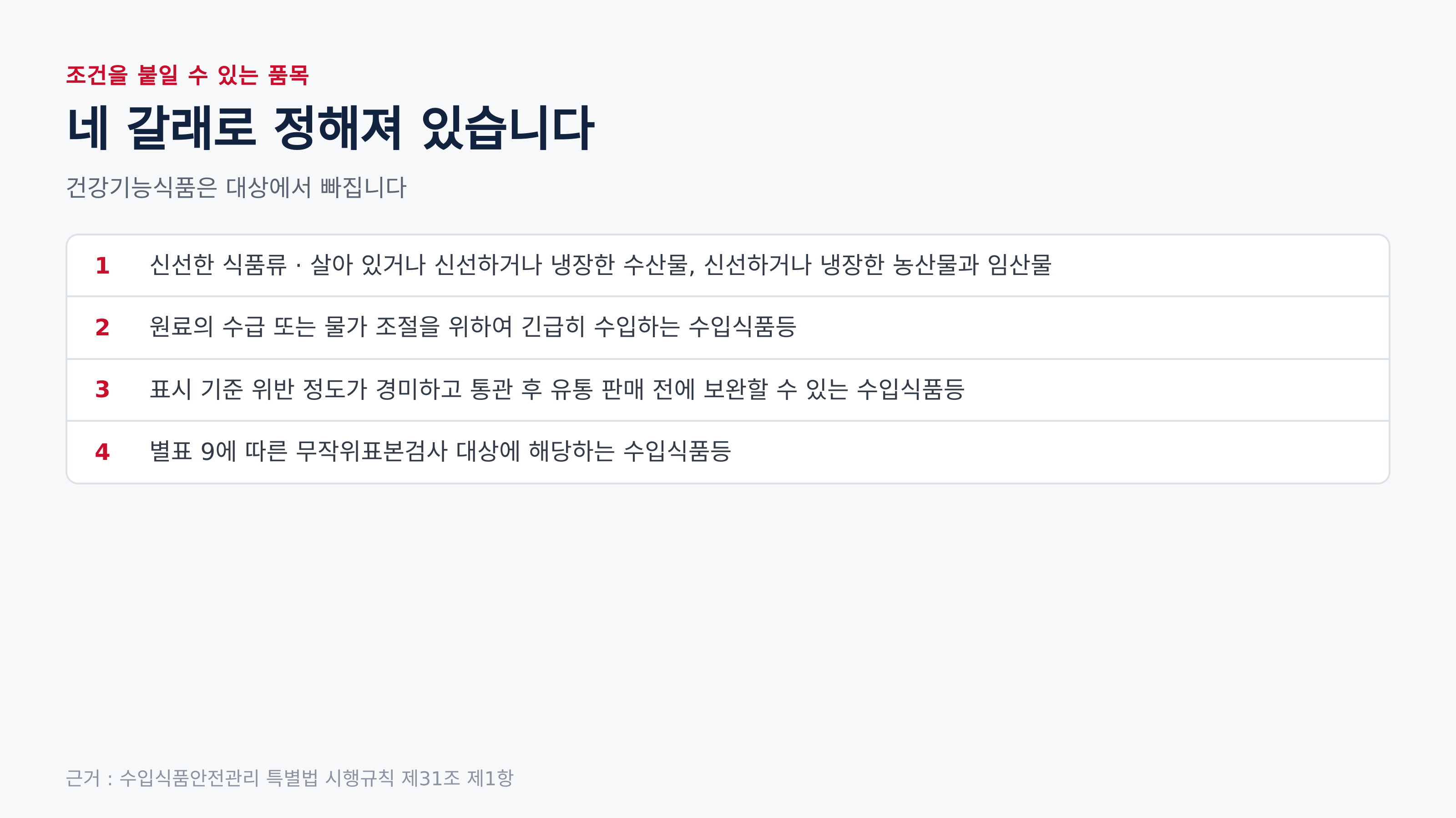 조건을 붙일 수 있는 품목 네 갈래 (근거 : 시행규칙 제31조 제1항)